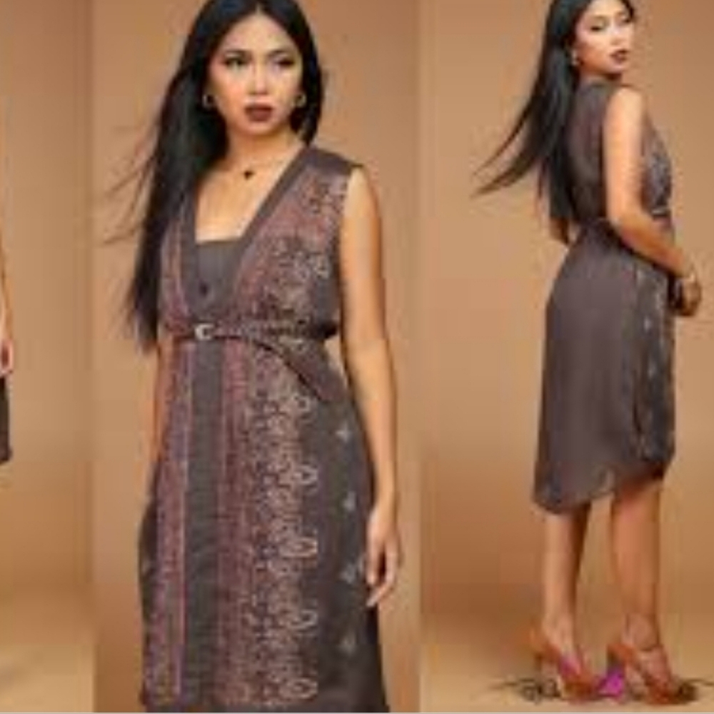 Merona Brown Patterned Boho Midi Dress Medium